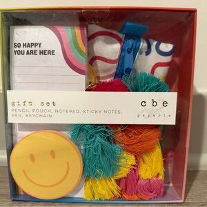 Stationery gift set pencil pouch notepad sticky notes pen keychain NIP